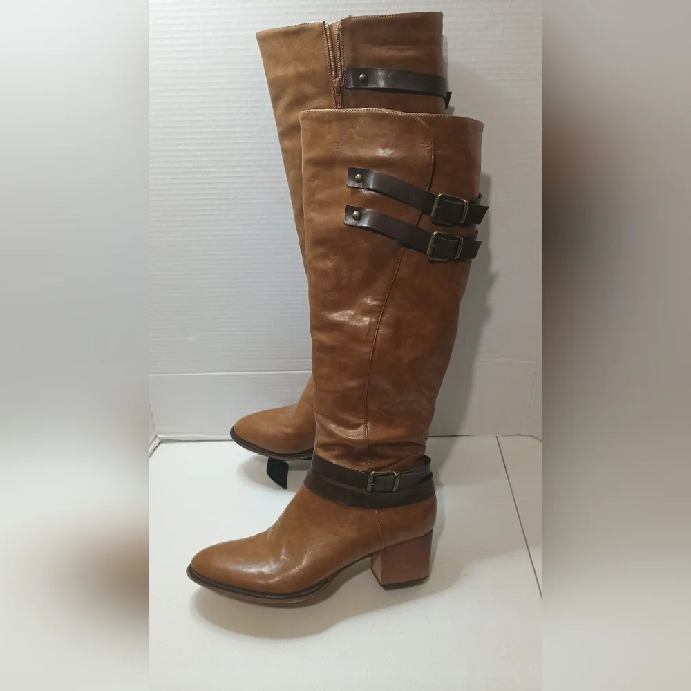 Brown Faux Leather Women's Knee-High Size 11 Boots